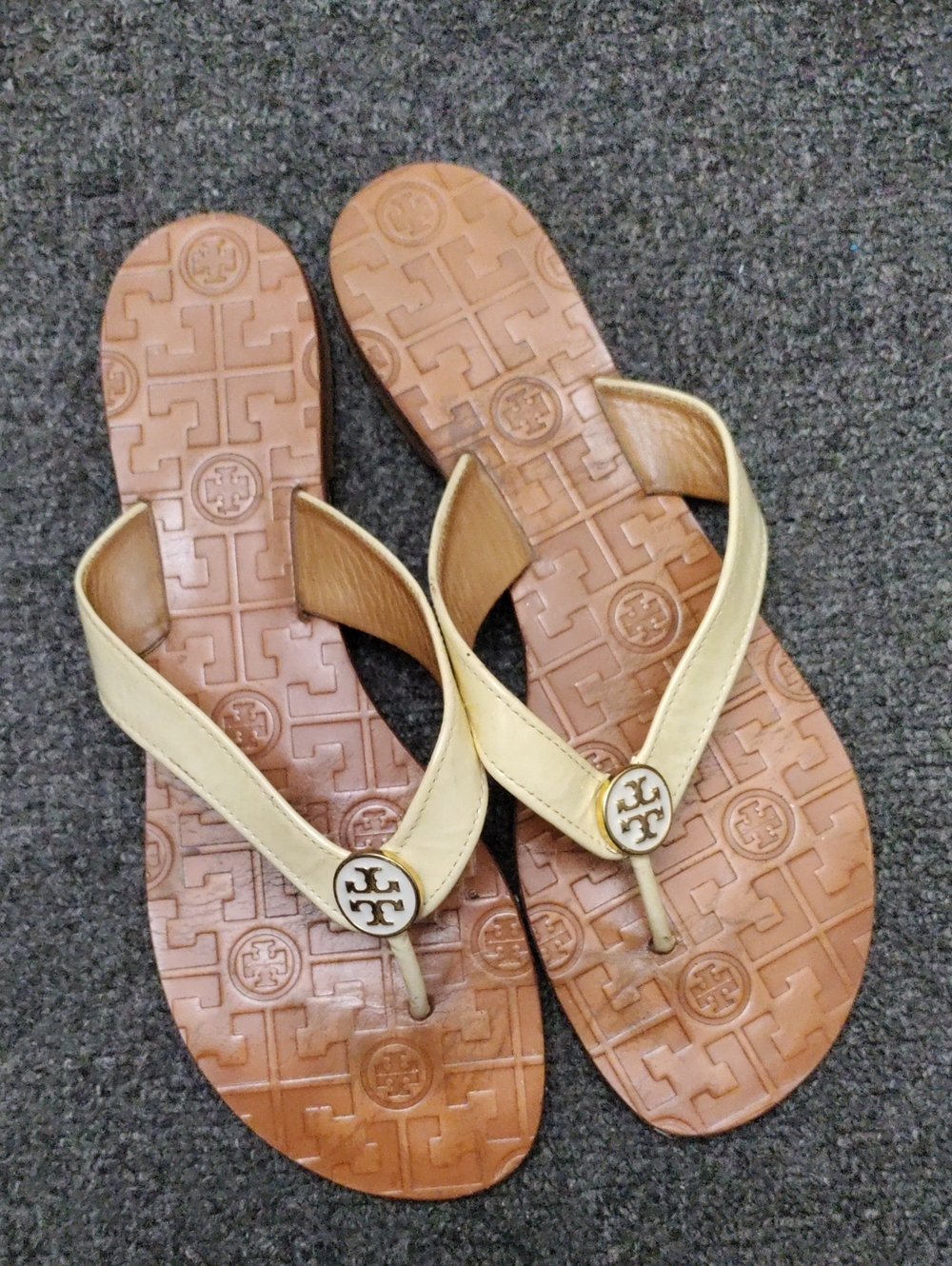 Tory Burch Cream Leather Logo Thong Sandals